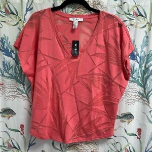 White House Black Market Short Sleeve Burnout Double V-neck Tee